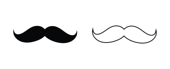 Classic mustache icons, black and white, simple, bold,Mustache Icon Set. Vector illustration isolated on transparent background