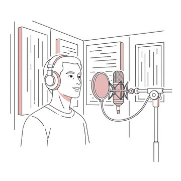 man recording studio microphone line art clip art preview