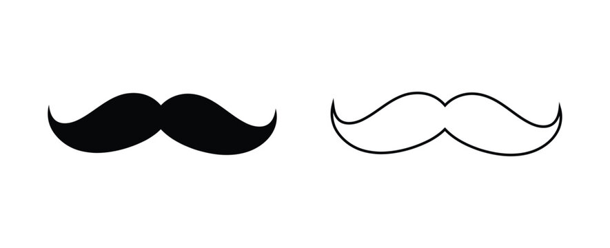 Classic mustache icons, black and white, simple, bold,Mustache Icon Set. Vector illustration isolated on transparent background