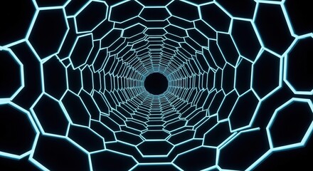 Abstract Hexagonal Tunnel Structure with Glowing Blue Lines