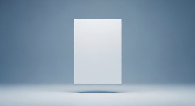 Blank white vertical rectangle floating in a minimalist blue studio for a professional branding and product display Mockup presentation, 3D render