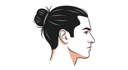 Man with Topknot Hairstyle Profile View.
