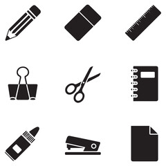 Set of Vector icon for stationery. Vector black silhouette. with white background