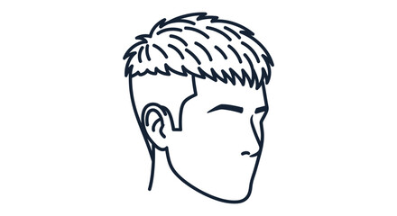 Line drawing of a mans face with a modern haircut showcasing style and grooming.