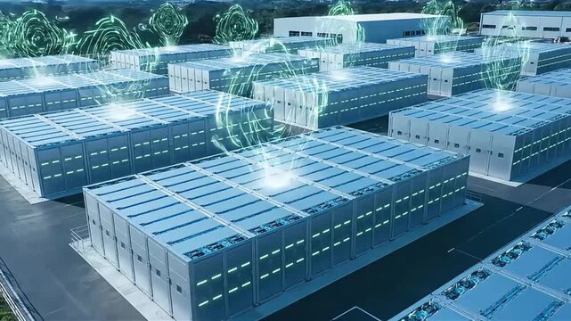 Futuristic Industrial Battery Energy Storage System Power Plant.
