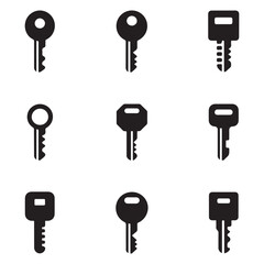 Set of Vector icon for digital key. Vector black silhouette. with white background