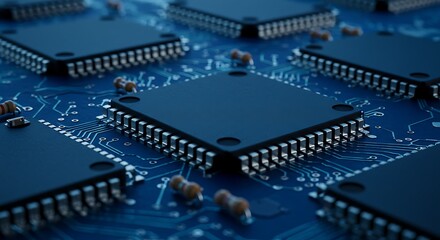 Close-up of Integrated Circuits on a Blue Circuit Board