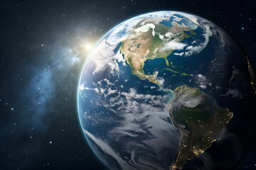 A breathtaking view of Earth from space floating in the darkness. design illustration