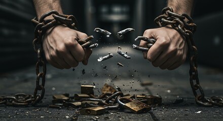 Hands breaking free from chains image