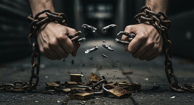 Hands breaking free from chains image