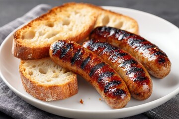 Grilled sausages with toasted bread