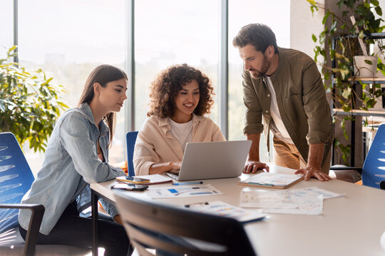 Business people working together on a project using laptop in the office