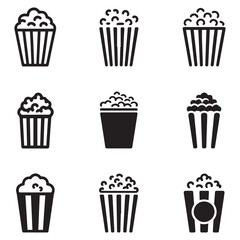 Set of Popcorn Icons Pack Vector. Vector black silhouette. with white background