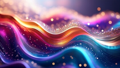 abstract colorful waves with sparkles in soft focus background