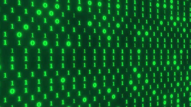 "Futuristic Digital Binary Background Animation with Glowing Zeros and Ones, Representing Data Flow, Cybersecurity, and High-Tech Virtual Networks"