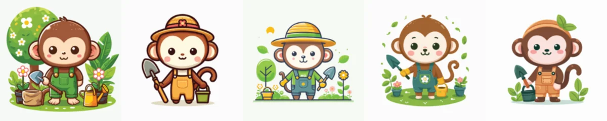 Fotobehang Zoo set of cute monkey vectors gardening  © sarah16blakeyxh2