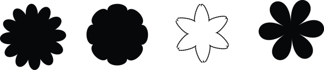 Flower icon set silhouette, Flower collection isolated on white background, vector minimalist 