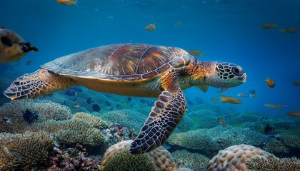 Obraz premium sea turtles swims underwater underwater sea turtles sea turtles underwater scene sea turtle underwater closeup