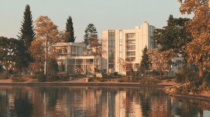 Fototapeta premium Suburban apartment by the lake