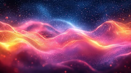 Obraz premium Vibrant cosmic waves of pik and orange hues against deep blue backdrop, creatng a mesmerizing abstract andscape for digital art ad design.