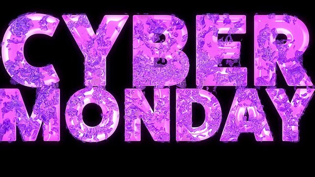 Cyber Monday Bright Pink Reflective Dripping Text Against Black Background