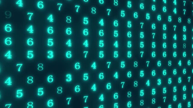 "Glowing Blue Numbers Falling Animation with Futuristic Digital Matrix Effect, Cyber Technology Background, Abstract Data Flow, Virtual Reality, and Artificial Intelligence - Powered by Adobe