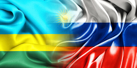 The national flags of Russia and Rwanda are combined into one and placed side by side on a...