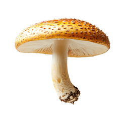 A single yellow mushroom isolated on black background showing its gills and stem detail
