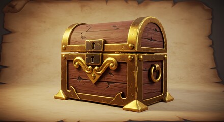 Antique Treasure Chest with Golden Accents on Parchment