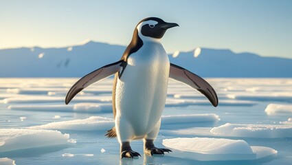 Obraz premium Penguin standing on ice in antarctica