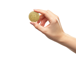 hand holding bitcoin coin. hand illustration.