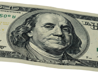 Close-up of a US Dollar Bill: Highlighting the Portrait of George Washington and the Intricate Details of American Currency on trasnparent background