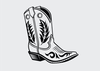 Black Cowboy Boot vector line art silhouette vector illustration