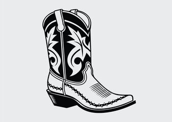 Black Cowboy Boot vector line art silhouette vector illustration