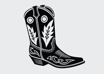 Black Cowboy Boot vector line art silhouette vector illustration