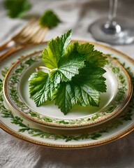 Close-up of leafy dish presentation