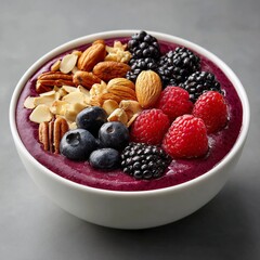 Close-up of purple acai bowl with toppings