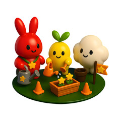Planting Star Sprouts &mdash; Bunny, Sprout & Cloud | Kawaii 3D Clipart (Transparent PNG)