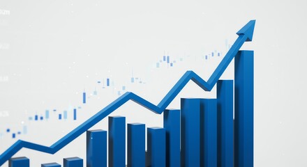 Blue graph with rising arrow and bar chart