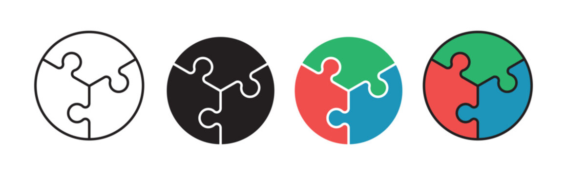 Set of three puzzle pie chart icons. Puzzle icons, business strategy plan management concept
