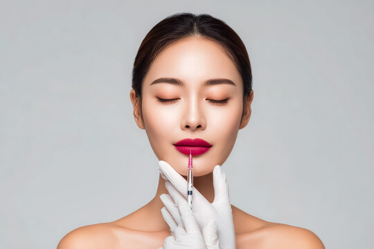 An Asian woman undergoes a professional cosmetic injection, symbolizing modern approaches to wrinkle reduction and skin tightening. - Powered by Adobe