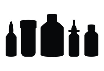 Set of medical pharmaceutical bottles silhouette