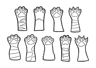 Set of Hand Drawn Cartoon Cute Cat Legs Outline. Vector Illustration about Animal.