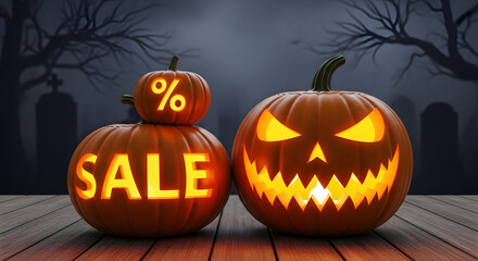 Halloween Sale Discount Poster with Pumpkins