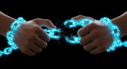 Hands breaking free from chains freedom concept