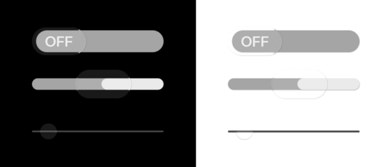 Switch, toggle, buttons, isolated, white design for modern UI. PNG sparkles in Overlay with transparent clarity. Control panel PNG perfect for app, web interface, liquid glass.