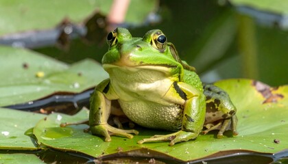 Here's a prompt tailored for generating a **cute, large green frog sitting on a lily pad**:

---

**Prompt:**

> 
