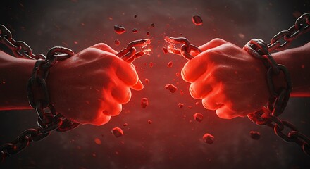 Powerful hands breaking free from chains