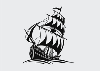 Sailing Black Ship Vector Ship silhouette vector illustration