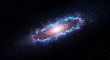 Fototapeta premium Vast Spiral Galaxy Illuminates the Cosmic Void with Swirling Stardust and Nebulous Hues